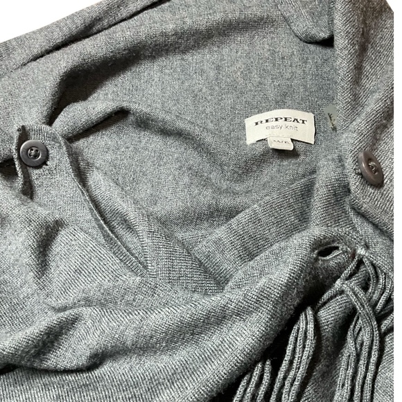 REPEAT EASY KNIT 100% Merino Wool Wrap Fringed Long Sleeve Cardigan Sz XL - Picture 8 of 10